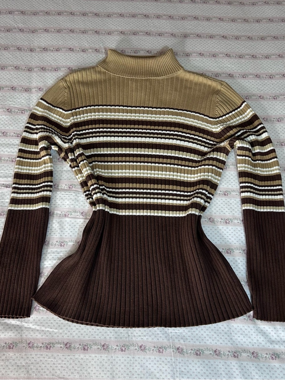 Lane Bryant Brown & Cream Ribbed Turtleneck Sweater
